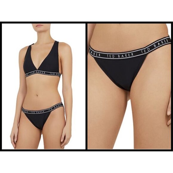 💕TED BAKER LONDON💕 Reetta Logo Bikini Bottoms Black TB4 US 10 NWT - Picture 3 of 16